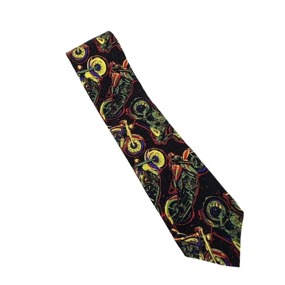Vintage‎ RM Style Mens Black Harley Davidson Motorcycle Print Necktie
